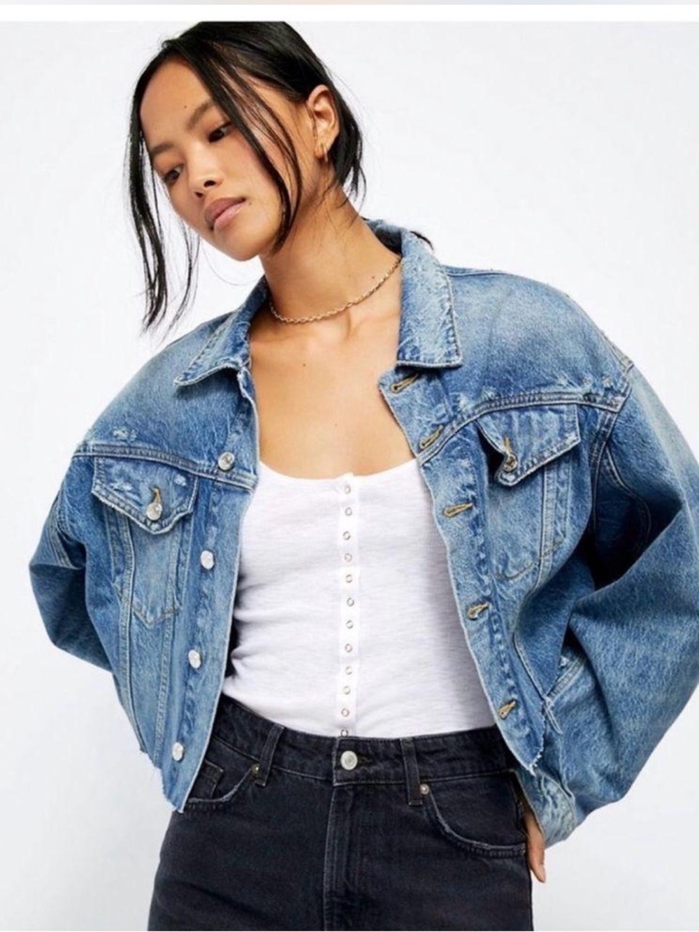 Free People Amelia Slouchy Denim Trucker Jacket XS